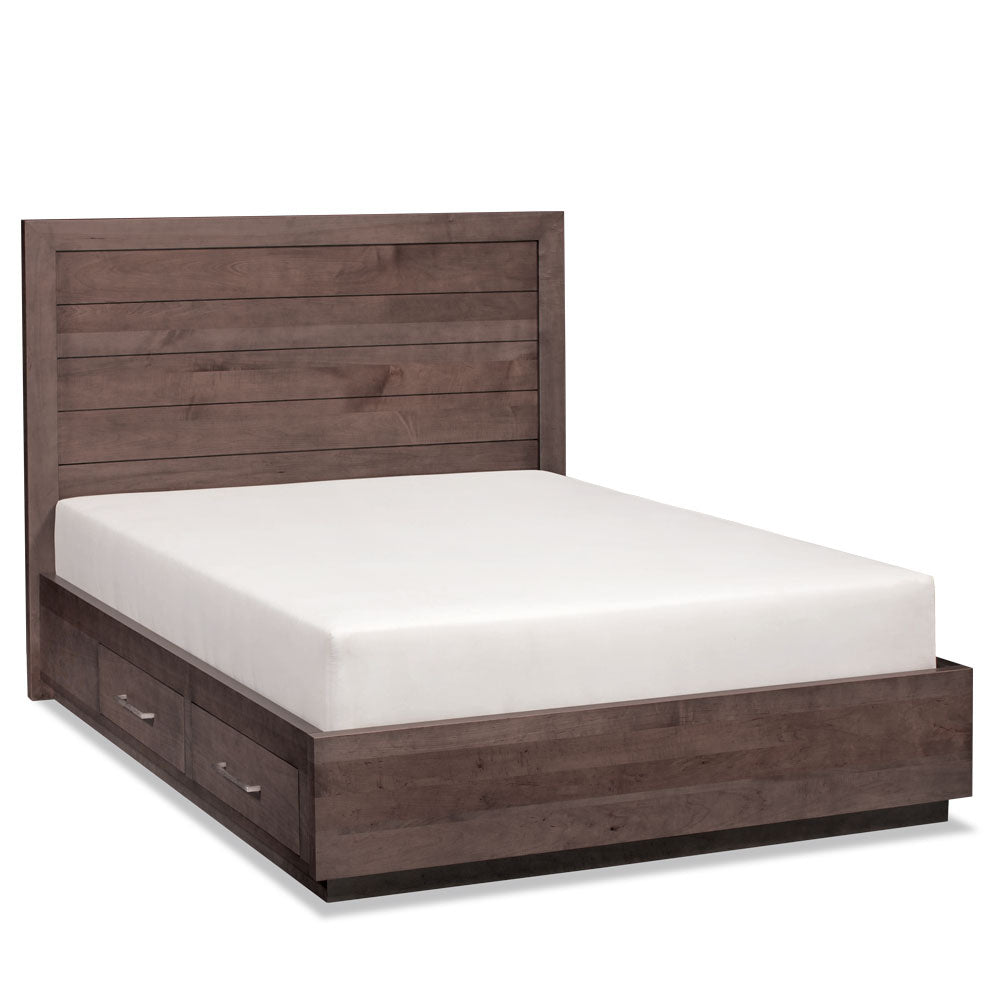 Ironwood upholstered store storage platform bed