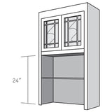 Desk Top Unit, 2 Glass Doors with Double Mullions, Open Shelves, and 2 adjustable shelves
