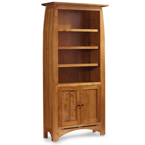 Aspen Tall Bookcase with Wood Doors on Bottom and Inlay