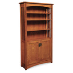 Mission Bookcase with Wood Doors on Bottom