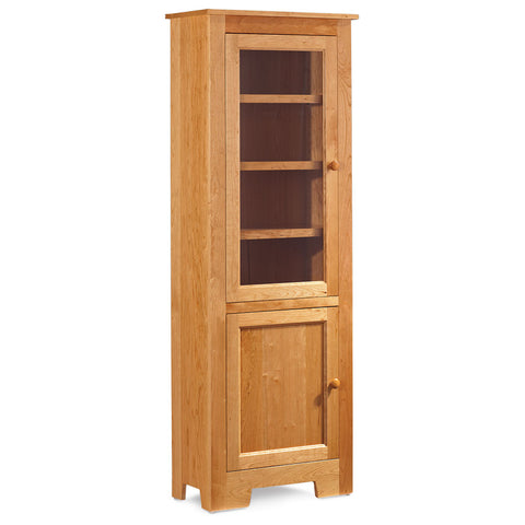 Shaker Narrow Bookcase with Glass Door on Top and Wood Door on Bottom