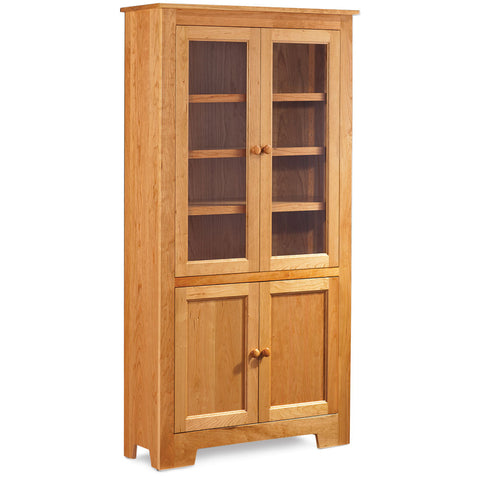 Shaker Wide Bookcase with Glass Doors on Top and Wood Doors on Bottom