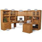 Desk Top Unit, 2 Glass Doors with Mullions, Open Shelves, and 2 adjustable shelves