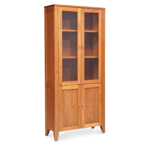 Justine Bookcase with Glass Doors on Top and Wood Doors on Bottom